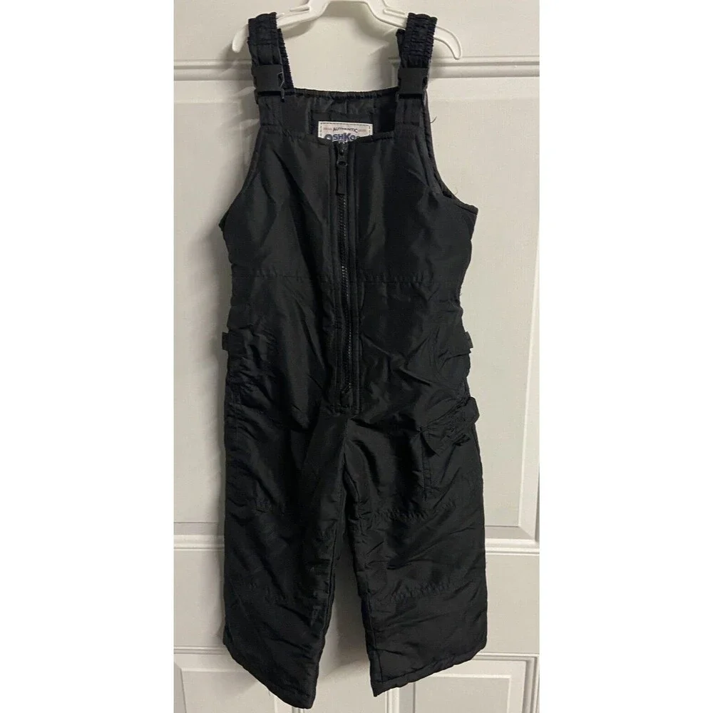 OshKosh BGosh Snow Bibs Girl Ski Kids 4T Overalls Black Front Zip Winter Outdoor